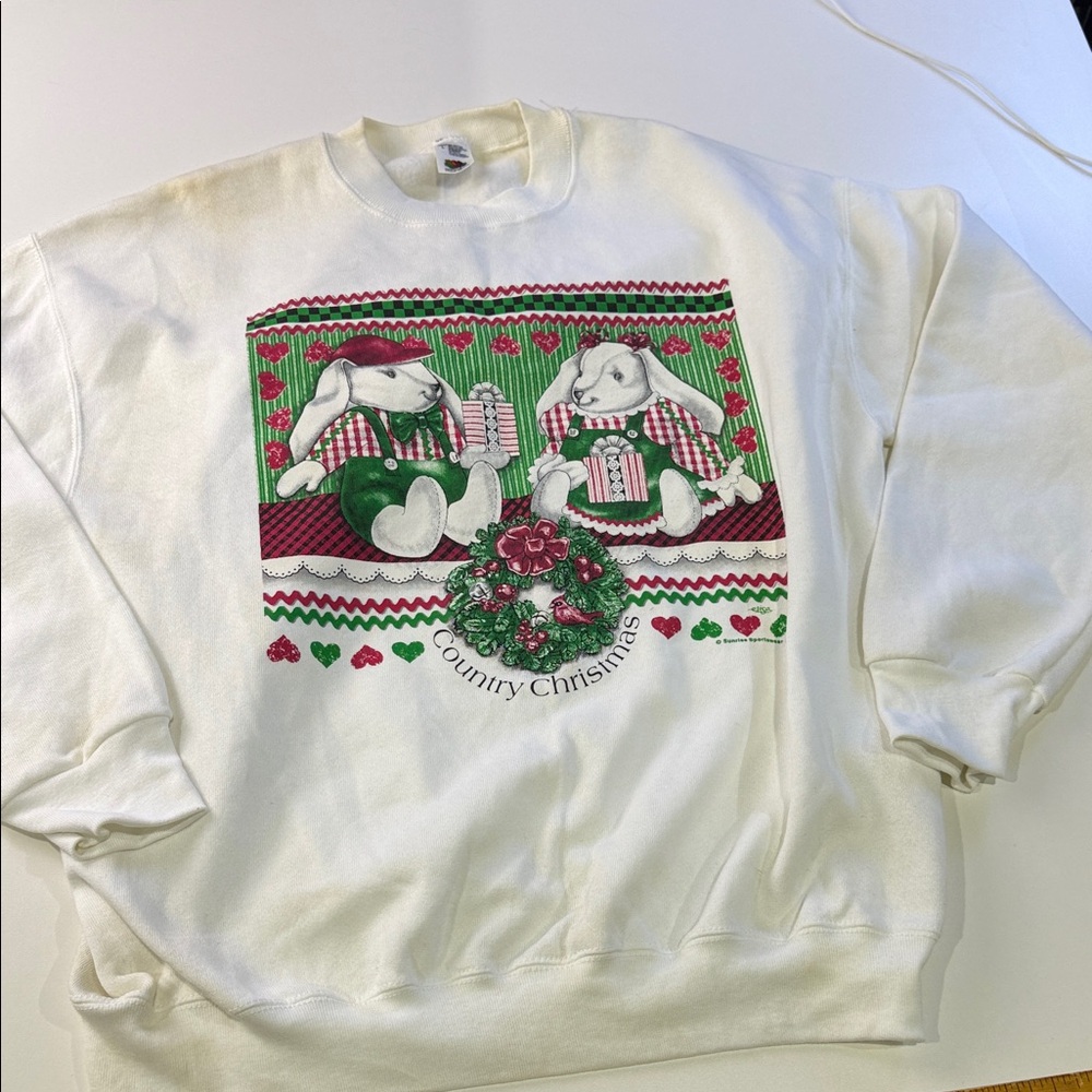 Vintage Sunrise Sportswear Country Christmas White Sweater
